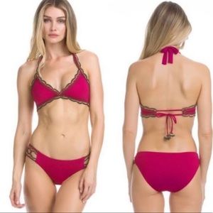 NWT BECCA Crochet-Trim Medina Bikini Bottoms Raspberry